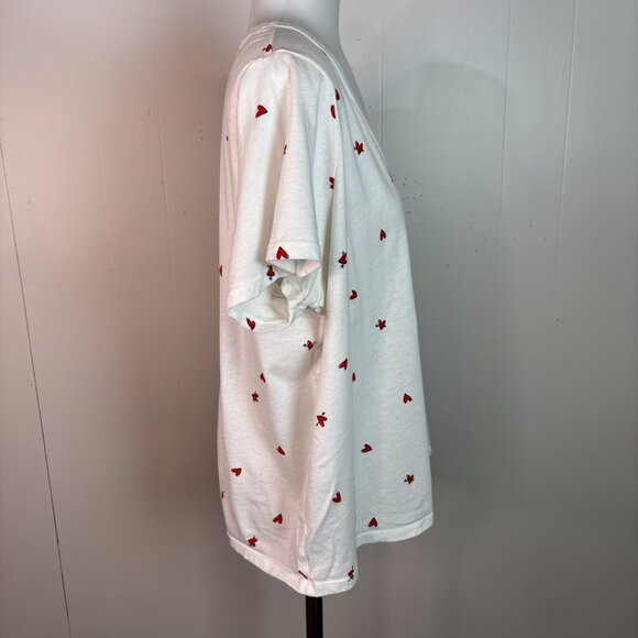 Old Navy Top XL White Red Hearts V-Neck Short Sleeve T-Shirt Cotton Casual - Picture 8 of 10